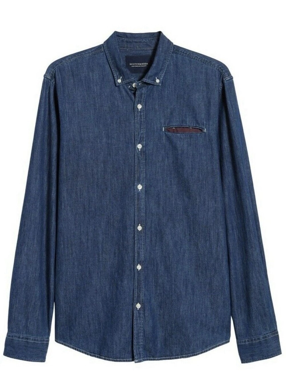 Scotch Soda Amsterdam Blauw Pocket Square Denim Chambray Shirt Small